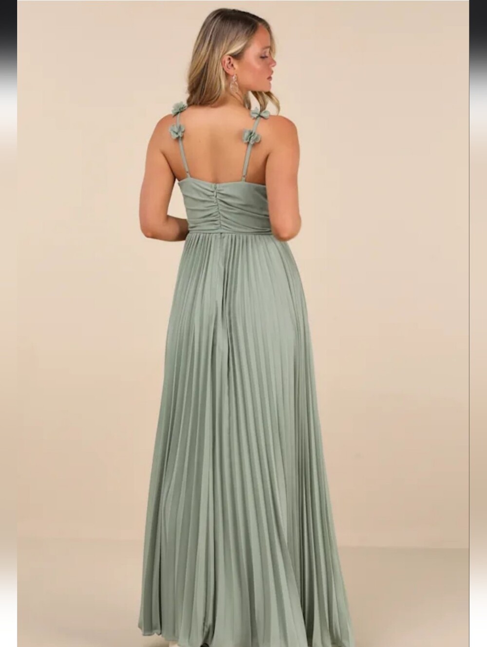 Lulus Hera Sage Pleated Floral Applique Maxi Dress Green - Size M - Picture 3 of 16